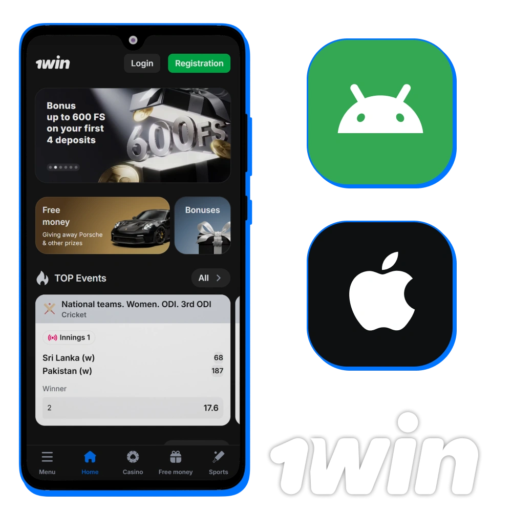 1win mobile app for Android and iOS in India