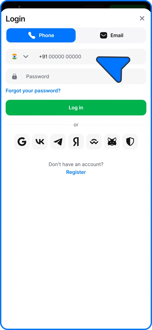 Log in or register on 1win PWA