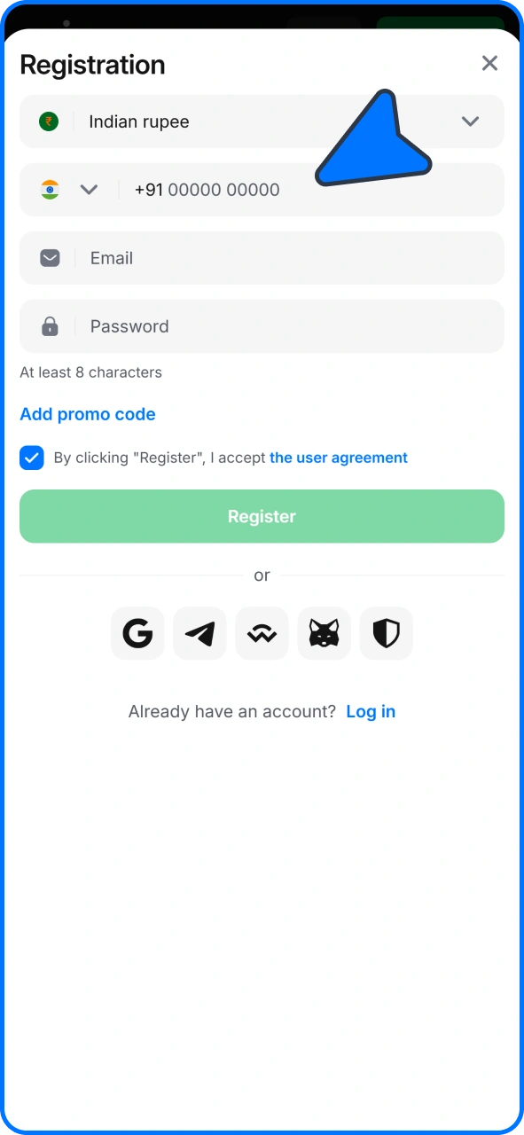 Create account to start playing 1win Aviator.