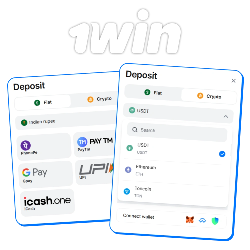 Deposit in Crypto and INR on 1win