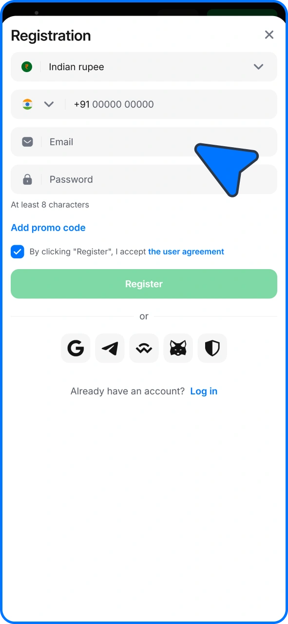 Register on the 1win platform